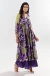 AROOP SHOP INDIA_Purple Recycled Chiffon Printed Floral V Diana Kurta Flared Pant Set _Online_at_Aza_Fashions