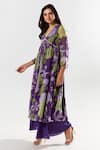 Buy_AROOP SHOP INDIA_Purple Recycled Chiffon Printed Floral V Diana Kurta Flared Pant Set _Online_at_Aza_Fashions