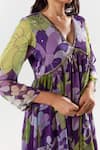 AROOP SHOP INDIA_Purple Recycled Chiffon Printed Floral V Diana Kurta Flared Pant Set _at_Aza_Fashions