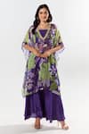 Buy_Aroop Shop India_Purple Chiffon Embroidery V-neck Mireya Printed Kurta Pant Set _at_Aza_Fashions