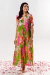 AROOP SHOP INDIA_Multi Color Cotton Silk Printed Floral Chinese Collar Emilia Maxi Dress _Online_at_Aza_Fashions