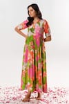 Buy_AROOP SHOP INDIA_Multi Color Cotton Silk Printed Floral Chinese Collar Emilia Maxi Dress _Online_at_Aza_Fashions