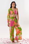 Aroop Shop India_Multi Color Cotton, Silk One Shoulder Alyssa Printed Top And Pant Set _Online_at_Aza_Fashions
