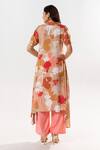 Shop_Aroop Shop India_Beige Cotton, Silk V-neck Miley Bloom Print Asymmetric Kurta With Pant _at_Aza_Fashions