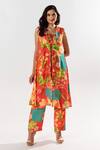 Buy_Aroop Shop India_Red Cotton, Silk Square , Scoop Elora Flowery Print Jacket Pant Set _at_Aza_Fashions