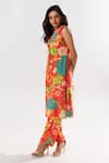 Aroop Shop India_Red Cotton, Silk Square , Scoop Elora Flowery Print Jacket Pant Set _Online_at_Aza_Fashions