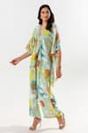 Buy_Aroop Shop India_Green Cotton, Silk Embroidery V-neck Luna Gardenia Print Kaftan Top With Pant _Online_at_Aza_Fashions