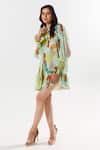 Buy_Aroop Shop India_Green Cotton, Silk Boat Neck Etsu Gardenia Bloom Print Dress _Online_at_Aza_Fashions