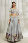 Divya Kanakia_Grey Lehenga And Blouse Silk Printed Floral Round Placement Set _Online_at_Aza_Fashions