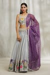 Buy_Divya Kanakia_Grey Lehenga And Blouse Silk Printed Floral Sweetheart Flower Placement Set _Online_at_Aza_Fashions