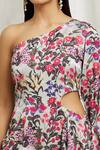 Divya Kanakia_Green Modal Satin Printed Floral Asymmetric One Shoulder Dress_at_Aza_Fashions