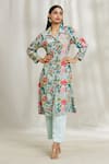 Buy_Divya Kanakia_Blue Kurta Crepe Printed Garden Spread Collar Shirt And Pant Set _at_Aza_Fashions