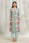 Divya Kanakia_Blue Kurta Crepe Printed Garden Spread Collar Shirt And Pant Set _Online_at_Aza_Fashions