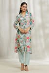 Buy_Divya Kanakia_Blue Kurta Crepe Printed Garden Spread Collar Shirt And Pant Set _Online_at_Aza_Fashions