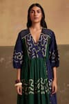 Cord_Emerald Green Cotton Printed And Embroidered Poem Color Block Dress _Online_at_Aza_Fashions