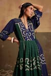 Buy_Cord_Emerald Green Cotton Printed And Embroidered Poem Color Block Dress _Online_at_Aza_Fashions