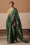 Buy_Cord_Emerald Green Cotton Printed And Embroidered Spiral & Thread Smocked Saree _at_Aza_Fashions