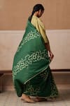 Cord_Emerald Green Cotton Printed And Embroidered Spiral & Thread Smocked Saree_Online_at_Aza_Fashions