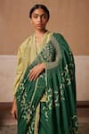 Buy_Cord_Emerald Green Cotton Printed And Embroidered Spiral & Thread Smocked Saree