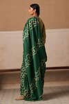 Shop_Cord_Emerald Green Cotton Printed And Embroidered Spiral & Smocked Saree With Top _at_Aza_Fashions