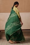 Cord_Emerald Green Cotton Printed And Embroidered Spiral & Smocked Saree With Top _Online_at_Aza_Fashions