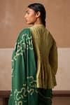 Shop_Cord_Emerald Green Cotton Printed And Embroidered Spiral & Smocked Saree With Top _Online_at_Aza_Fashions