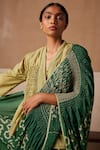 Cord_Emerald Green Cotton Printed And Embroidered Spiral & Smocked Saree With Top _at_Aza_Fashions