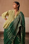 Buy_Cord_Emerald Green Cotton Printed And Embroidered Spiral & Smocked Saree With Top 