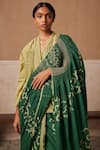 Shop_Cord_Emerald Green Cotton Printed And Embroidered Spiral & Smocked Saree With Top 