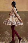 Buy_Cord_Ivory Cotton Spiral Print Tiered Dress_Online_at_Aza_Fashions