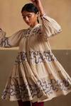 Shop_Cord_Ivory Cotton Spiral Print Tiered Dress_Online_at_Aza_Fashions