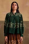 Shop_Cord_Green Cotton Spiral Print Tiered Top_at_Aza_Fashions