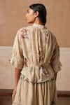 Shop_Cord_Beige Cotton Block Printed Floral High Neck Bella Peony Top _at_Aza_Fashions