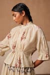 Buy_Cord_Beige Cotton Block Printed Floral High Neck Bella Peony Top _Online_at_Aza_Fashions