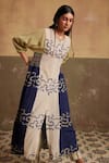 Cord_Blue Cotton Embroidered Round Cascade Spiral Pattern Color Block Dress _at_Aza_Fashions