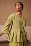 Buy_Cord_Green Cotton Plain V Neck Jade Smocked Top _Online_at_Aza_Fashions