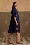 Cord_Blue Cotton Embroidery Bandeau Neck Thread Placement Kaftan Shirt Dress_Online_at_Aza_Fashions