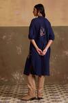 Shop_Cord_Blue Cotton Embroidery Bandeau Neck Thread Placement Kaftan Shirt Dress_at_Aza_Fashions