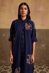 Shop_Cord_Blue Cotton Embroidery Bandeau Neck Thread Placement Kaftan Shirt Dress_Online_at_Aza_Fashions