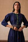 Shop_Cord_Blue Cotton Embroidery Thread Keyhole Luna Dress With Belt _Online_at_Aza_Fashions