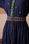 Cord_Blue Cotton Embroidery Thread Keyhole Luna Dress With Belt _at_Aza_Fashions