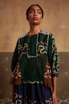 Buy_Cord_Emerald Green Cotton Printed Spiral Round Maison Top _at_Aza_Fashions