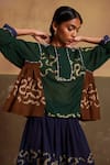 Shop_Cord_Emerald Green Cotton Printed Spiral Round Maison Top _Online_at_Aza_Fashions