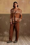 Buy_Cord_Brown Linen Print Blazer Spiral With Pant _at_Aza_Fashions