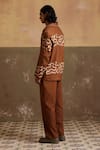 Shop_Cord_Brown Linen Print Blazer Spiral With Pant _at_Aza_Fashions