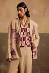 Shop_Cord_Beige Linen Print Toile Odyssey Blazer With Pant _at_Aza_Fashions