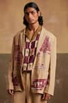 Buy_Cord_Beige Linen Print Toile Odyssey Blazer _at_Aza_Fashions