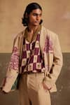 Shop_Cord_Beige Linen Print Toile Odyssey Blazer _at_Aza_Fashions