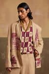 Buy_Cord_Beige Linen Print Toile Odyssey Blazer _Online_at_Aza_Fashions