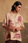 Buy_Cord_Beige Linen Print Toile Pattern Shirt _Online_at_Aza_Fashions